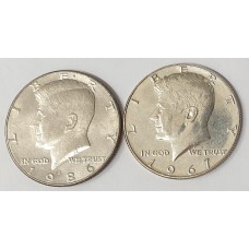 UNITED STATES OF AMERICA 1967 and 1986  1/2  HALF DOLLAR COINS